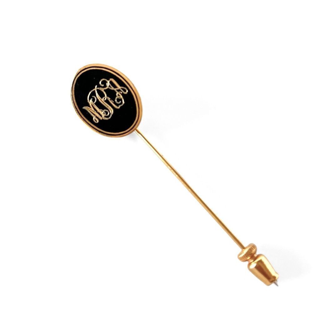 Vintage Gold Black Enamel Monogrammed Stick Pin